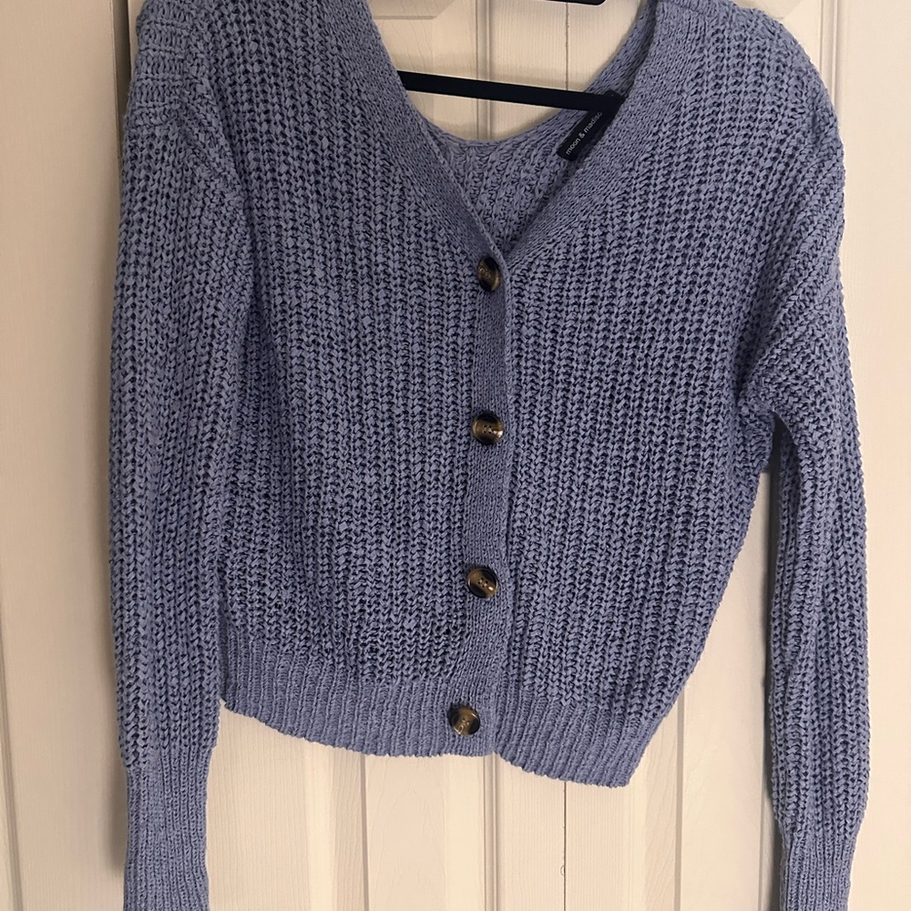 moon & madison Lavender Knit V-Neck Button Cardigan